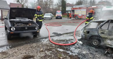 Trei mașini distruse de flăcări lângă un service auto din Fălticeni